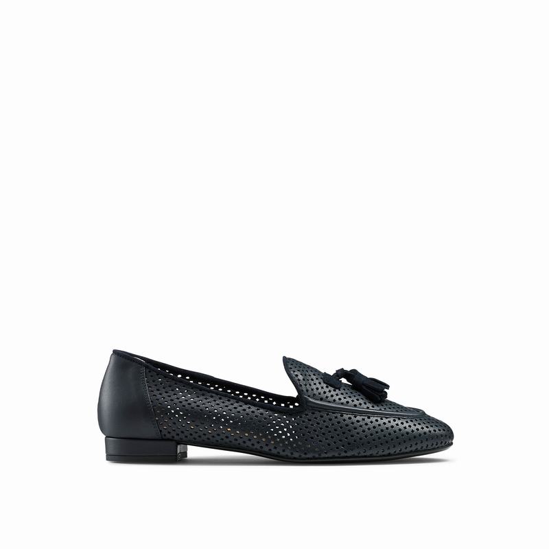 Russell & Bromley Perfect Perforated Tassel Loafers Women's Blue [QUU7896CN]